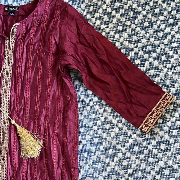 Dhanak Youth 10-11 Years Old Sophisticated Embroidery w Gold Tassels Eid Dress - Picture 5 of 10